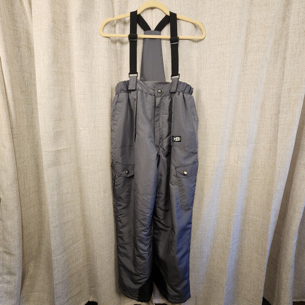 CB Sports Snow Bibs‎ Youth 18/20 Gray Suspenders Detachable Pockets Skiing